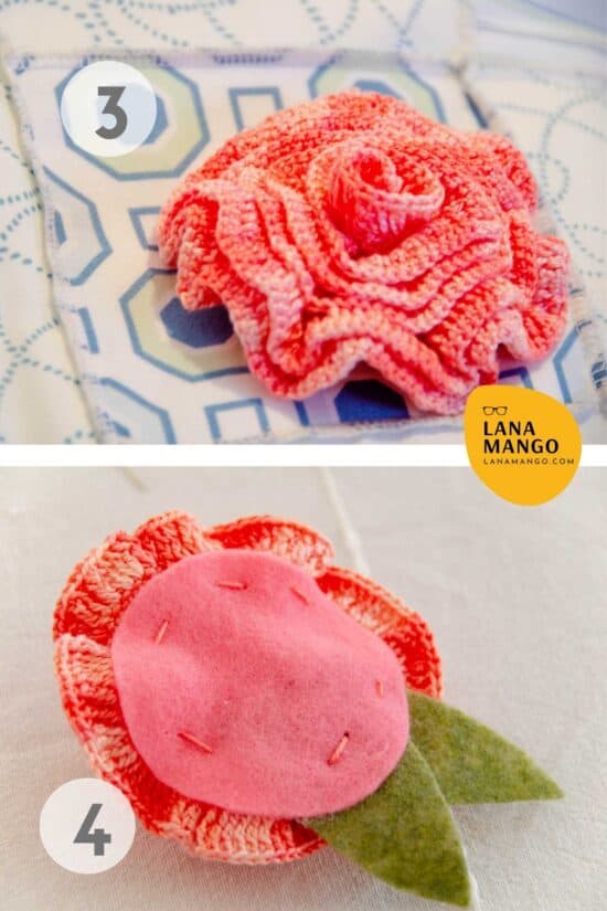 Crochet brooch how to steps 3 and 4