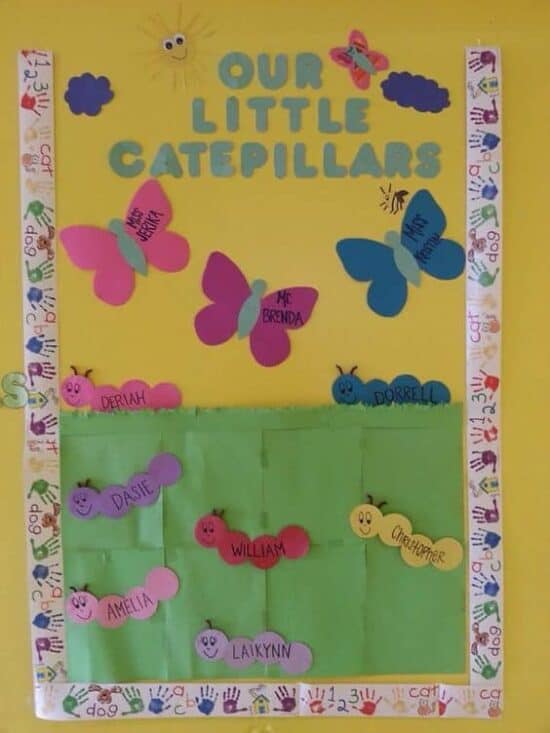 Classroom door decorated with butterflies