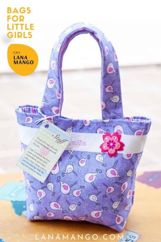 Cute bags for little girls with birds fabric