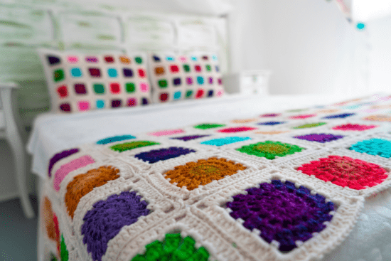 Boho crochet bed quilt
